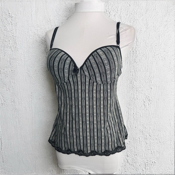 Vintage goth Black and Gray Striped corset Camisole S/m - Picture 1 of 4